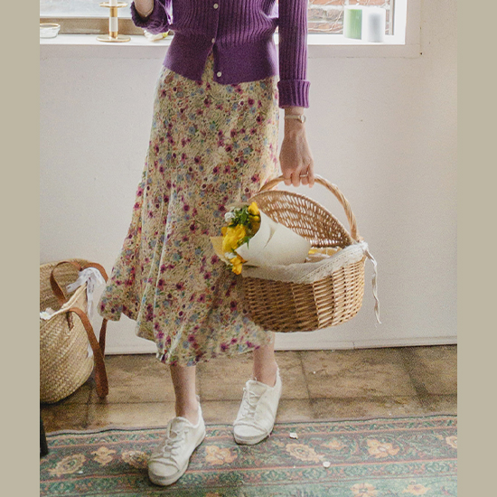 [LABEL] Softly Flower Back Banding Flare Skirt [size: F(55~66)]
