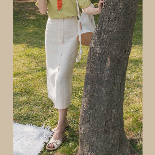 Natural Linen Front Split Button Skirt[size:S,M]