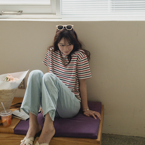 [8,000 units sold!!] <FONT color=#5a3954>MADE LIN</font> [short sleeve version] Lollipop color combination Stripe T-shirt [size: F, 1]