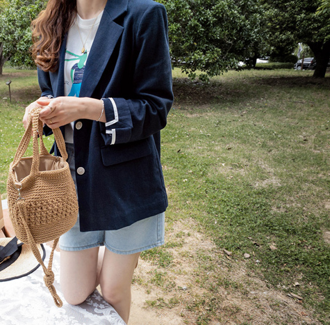 <FONT color=#5a3954>MADE LIN</font> [Navy] Lemona Natural Linen Jacket <FONT color=#d8a4a4>[size:F]</font>