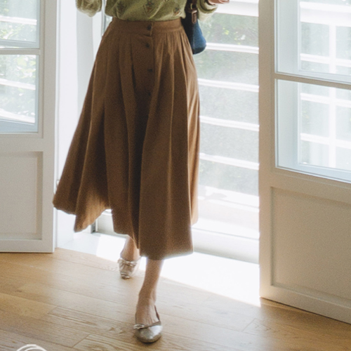 [LABEL] Louis Pintuck Button Flare Skirt <FONT color=#d8a4a4>[size:F]</font>