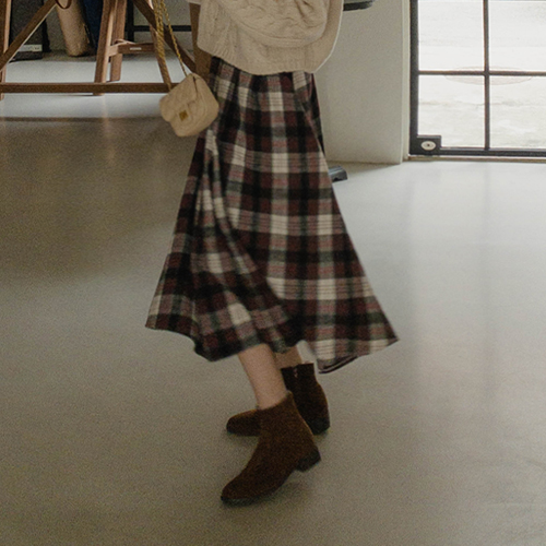 [LABEL] Sold-in brushed check Flare Skirt[size:F,1]