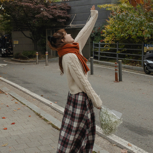 [LABEL] Plain Twiddle Crop Turtleneck Knit[size:F(55~66)]