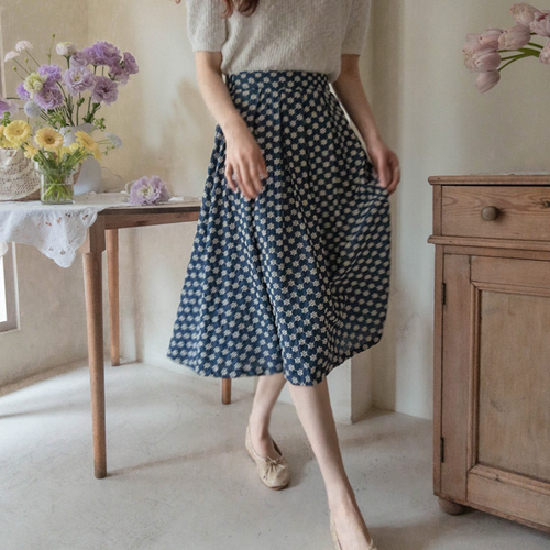 [LABEL] Anna Flower Embroidery Soft Denim Skirt [size:F,1]