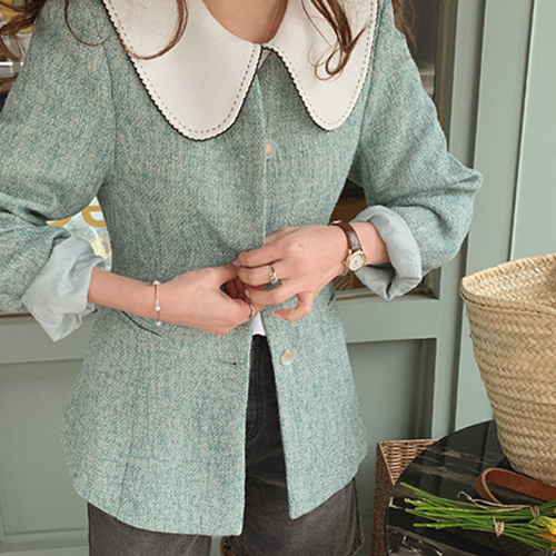 <FONT color=#ff4e42>[Big sale 20%]</font> [Mint] Macaron Issue Line Tweed Jacket[size:F(55~66)]