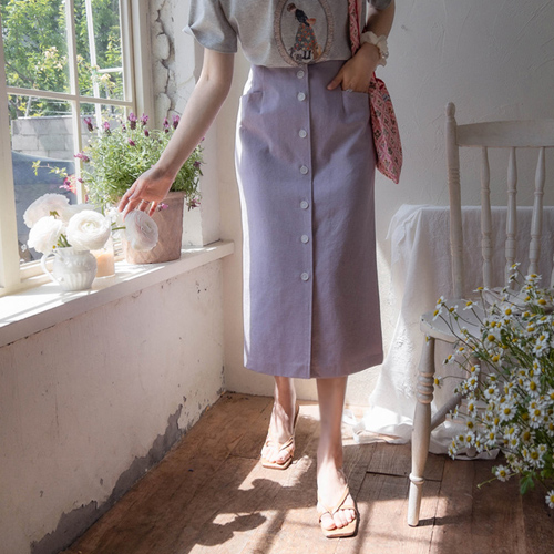 [LABEL] Gemma Button Smooth Line Body Cover Slim Date Skirt[size:F(55~66)]