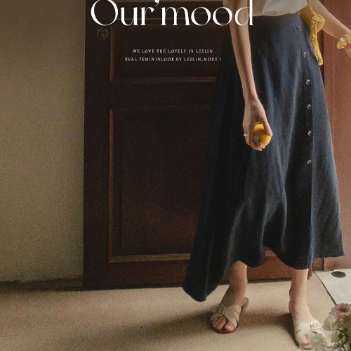 [MADE] Aloha Button Charr Slim Linen Skirt [size:F(55~66)]