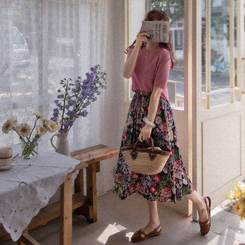 [LABEL] Versha Flower Dressy Band Skirt[size:F(55~66)]