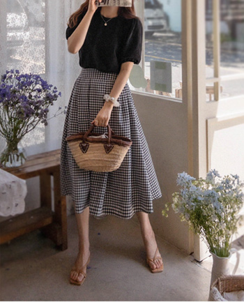 Plansia Choux Check Dressy Band Skirt[size:F(55~66)]