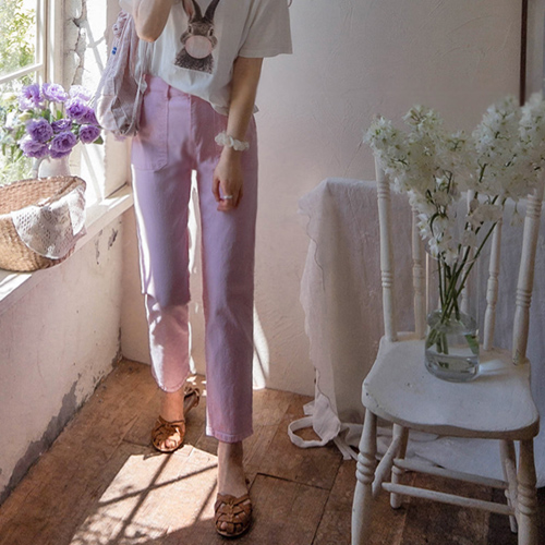 [LABEL] [Pink Color] Anna Pocket Chewy Elastic Hidden Band Comfortable Summer Pants [size: S, M, L]