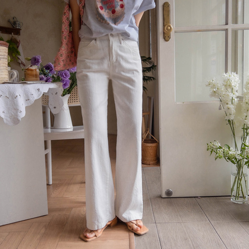 Linen-like light and flexible semi-wide fit pants[size:S,M,L]