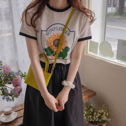 [MADE] Cute color combination sunflower printing Tee [size:F(55~66)]