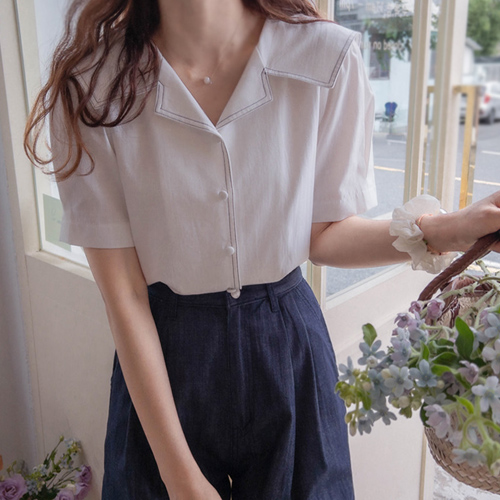 [MADE] Diana Kara Anne Button Linen Puff Blouse [size: F (55~66)]