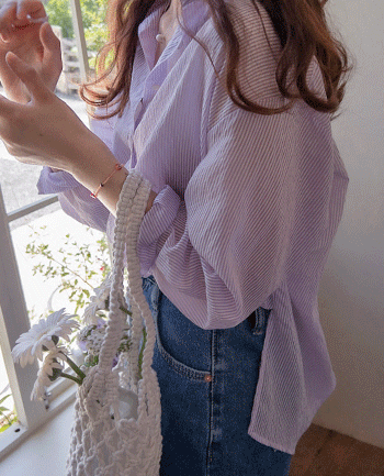 [LABEL] Jeanne Button Stripe Sunblock Summer Shirt [size: F (55~66)] [Pre-orders scheduled to be shipped after 5/27]