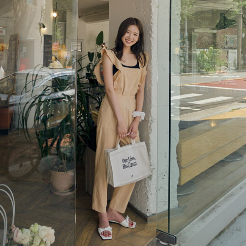<FONT color=#5a3954>MADE LIN</font> CLASSIA AN SHARING ORANGE FRAGMENT JUMPSUIT [size:S,M]