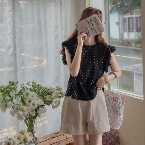 <FONT color=#5a3954>MADE LIN</font> Jeanne Sharing Silver Wrinkle Summer Jacquard Blouse [size: F (55~66)]