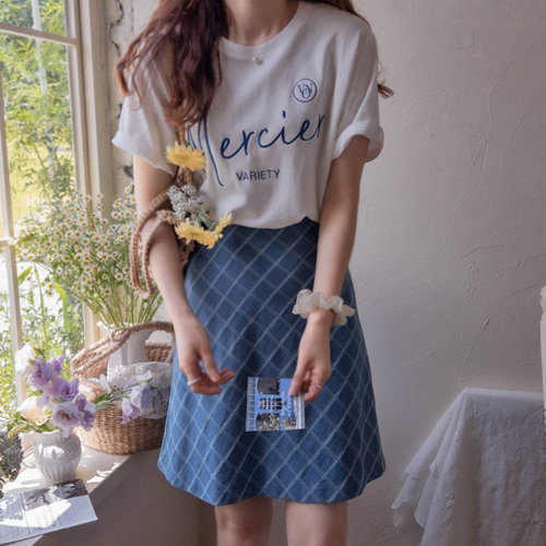[LABEL] Lettering embroidery summer tee for summer coordination <FONT color=#d8a4a4>[Scratch Sale]</font>