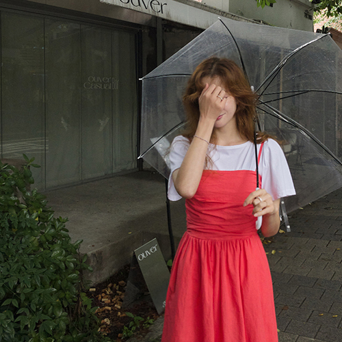 Cherry Red Smoke Banding Shirring Dress [size: F(55~66)]