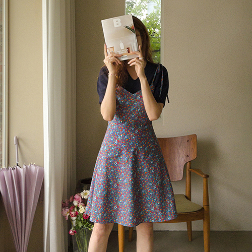 <FONT color=#5a3954>MADE LIN</font> Blue Flower Garden Layered Bowknot One Piece [size: F(55), L(55~66)]