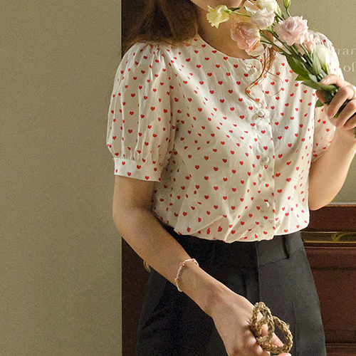 [LABEL] Love Rin Heart Pattern Puff Blouse[size:F(55~66 half)]