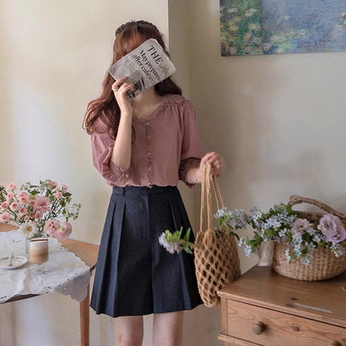 [MADE] Scarlett Mini Flower Embroidery Lescara Summer and Fall Blouse [size:F(55~66)]