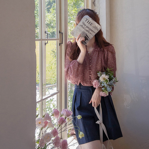 [LABEL] Franc Flower Anshering Sugar Button Stylish Blouse [size: F(55~66)]