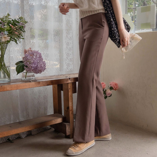 <FONT color=#5a3954>MADE LIN</font> [Brown] Rosa Spanband Slim Straight Fit Slacks [size:S,M,L]