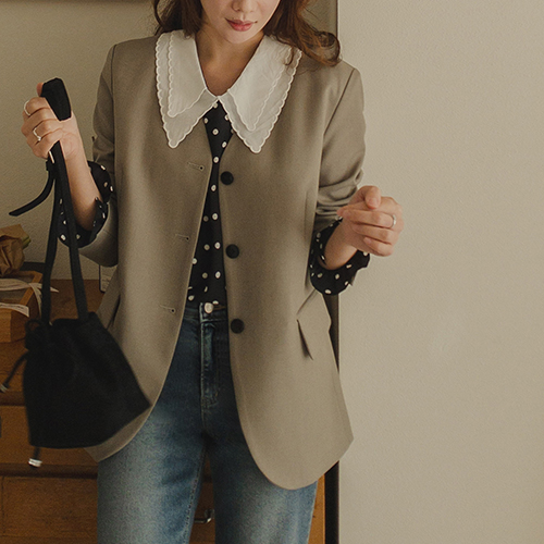 [Special Sale 7,000 Won Discount] <FONT color=#5a3954>MADE LIN</font> Calin color combination No collar Jacket [size: F (55-66)]