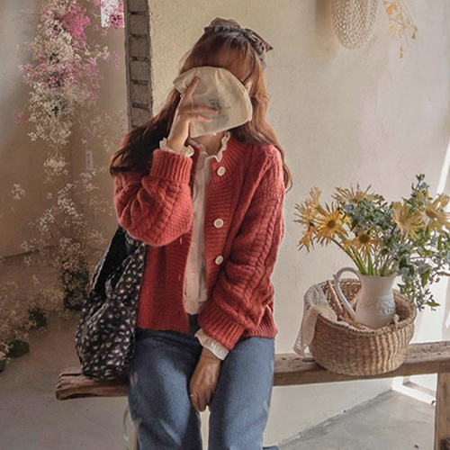 [LABEL] French Twiddle Alpaca Wool All Season Cardigan[size:F(55~66)]