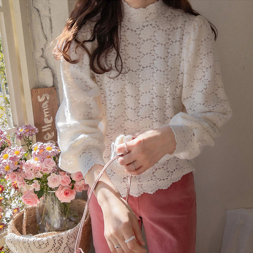 [LABEL] New soft brushed flower tightless semi-polar Blouse [size: F(55~66)]