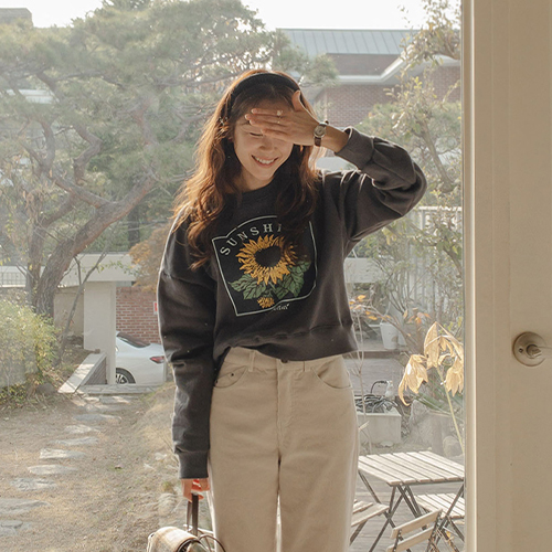 [LABEL] Melle Sunflower Cozy napping Man to man Tee [size:F(55~66)]