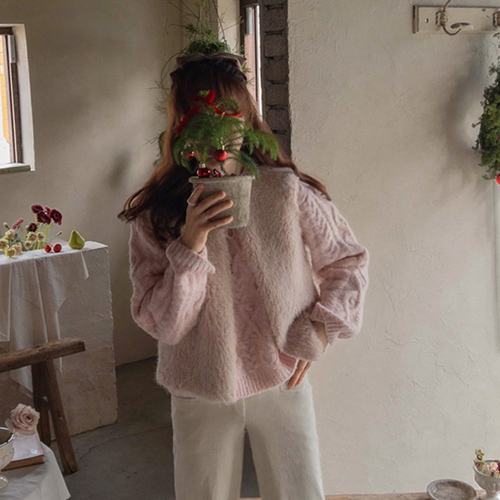 [LABEL] [Pink Color] Schnerer Ribbon Fluffy Boucle Fur Cute Vest[size:F(55~66)]