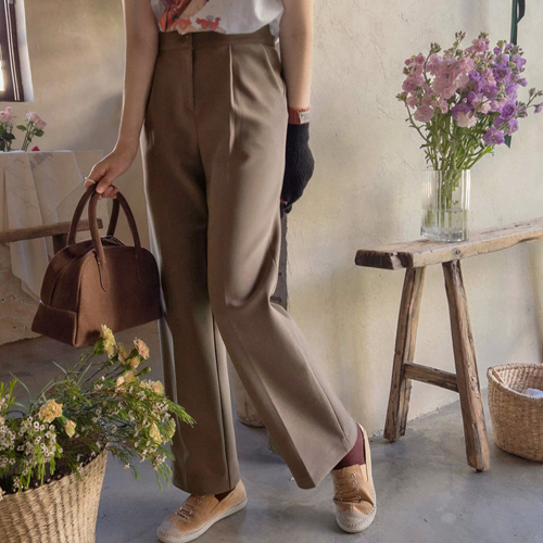 [Special Sale 30% ★Limited Quantity] <FONT color=#5a3954>MADE LIN</font> [Cocoa Brown] All-purpose chewy resilience↑ Semi-wide napping slacks [size: S, M, L (Long/Mini)]