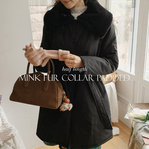 [Best Special Price 11,000 Won Discount / Half Length] <FONT color=#5a3954>MADE LIN</font> [Half Length] New Blanche Lining, Mink Collar Padded Coat [Size: F (55-66)]