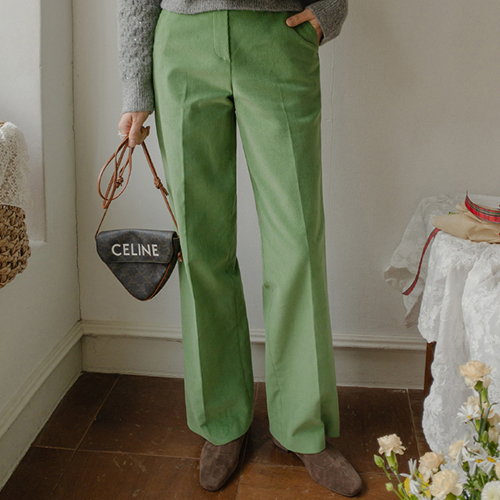 [Special Sale 40% ★Limited Quantity] <FONT color=#5a3954>MADE LIN</font> [Green Yellow] Klein Stretchy Corduroy Regular Band Pants [size: S, M (Long/Short)]
