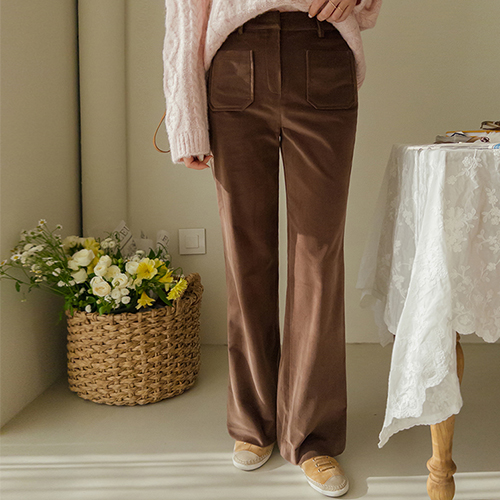 [New product special price 3,000 won discount] <FONT color=#5a3954>MADE LIN</font> [Brown] Flanders Velour Stretchy Semi-bootcut Band Pants [size: S, M (Long/Short)]