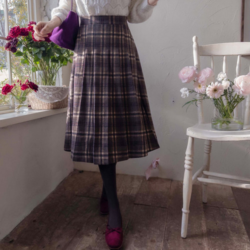 Love Winter Soft Check Pintuck Pleated Skirt [size: F (55~66)]