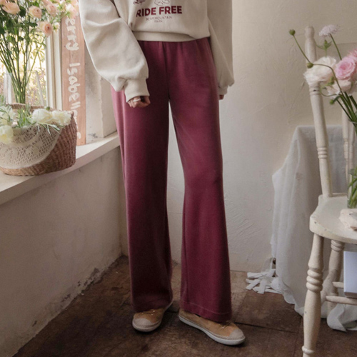 [New product special price 8,000 won discount] <FONT color=#5a3954>MADE LIN</font> [Pink, Navy] Angel Ring Plain Velour Pants [size: F, 1 Mini/Long]