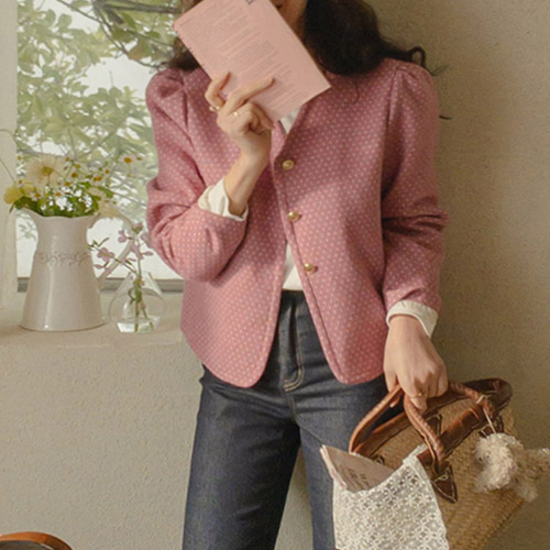 <FONT color=#5a3954>MADE LIN</font> Strawberry Plain Dot Wool Jacket[size:F,1]