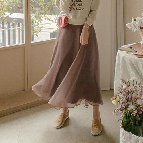 <FONT color=#5a3954>MADE LIN</font> [Brown]Juilliard Lovely Edge Fit Shas Skirt [size:F,L]