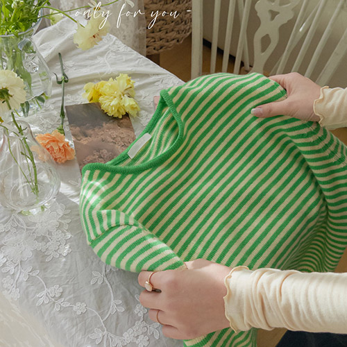 [Wool80%][Green]Clover Light Stripe Wool Knit[size:F(55~66)]