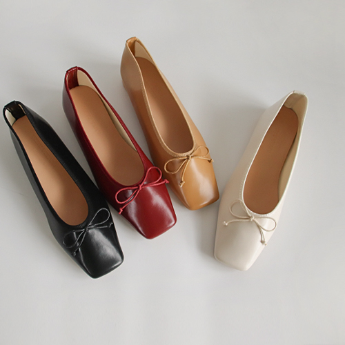 Chic round-toe square bowknot flat shoes <FONT color=#d8a4a4>[fitting sale]</font>