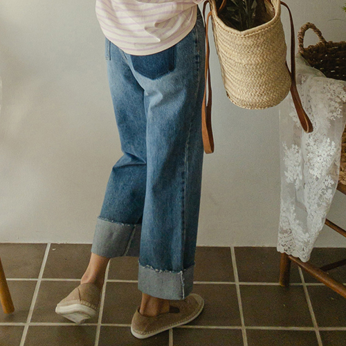 [LABEL] I am comfortable! Back pocket washing wide straight pants [size: S, M, L, XL]