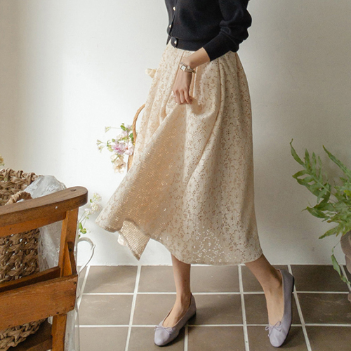 [Cream][LABEL] dorothy Luxurious Pintuck Race Skirt[size:F(55~66)]