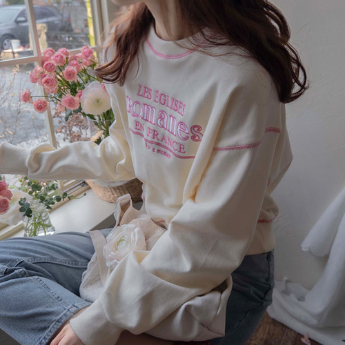 [LABEL] This coordination: Romance lettering embroidery spring feeling Tee [size: F(55~66)]