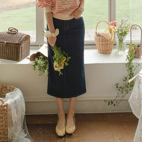 [LABEL] Flon Delicate stitch Raw Denim Skirt [size:S(55),M(66)]