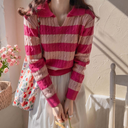 [LABEL] Sweet spring twist dangara collar knit [size: F(55~66)]