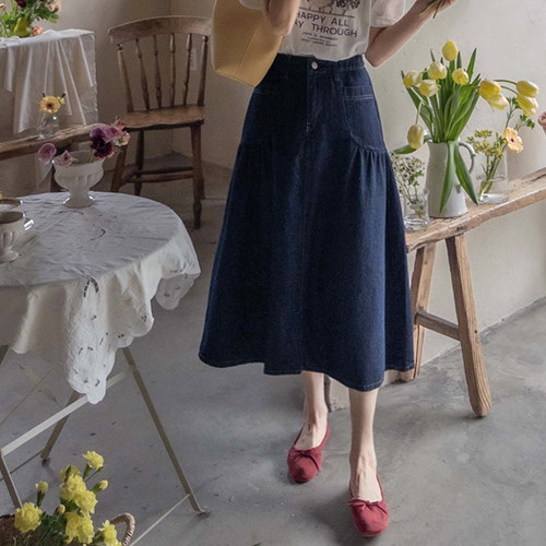 [LABEL] Flanders shoe pocket spring shearing band denim skirt [size:S,M,L]