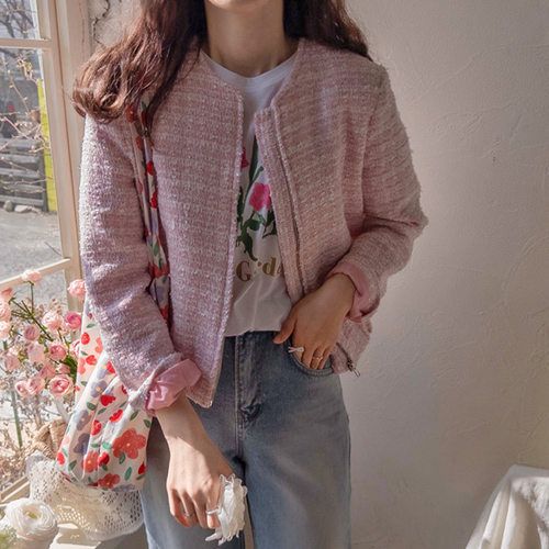 [New product special price 10,000 7Fabric 200 won discount] <FONT color=#5a3954>MADE LIN</font> Rosenia Band Charin Tweed Spring Lovely Jacket [size: F(55~66)]