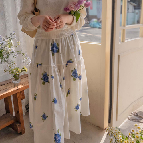 [LABEL] Delphine Spring Rose Anshering Edge Fit Band Skirt [size: F(55~66)]